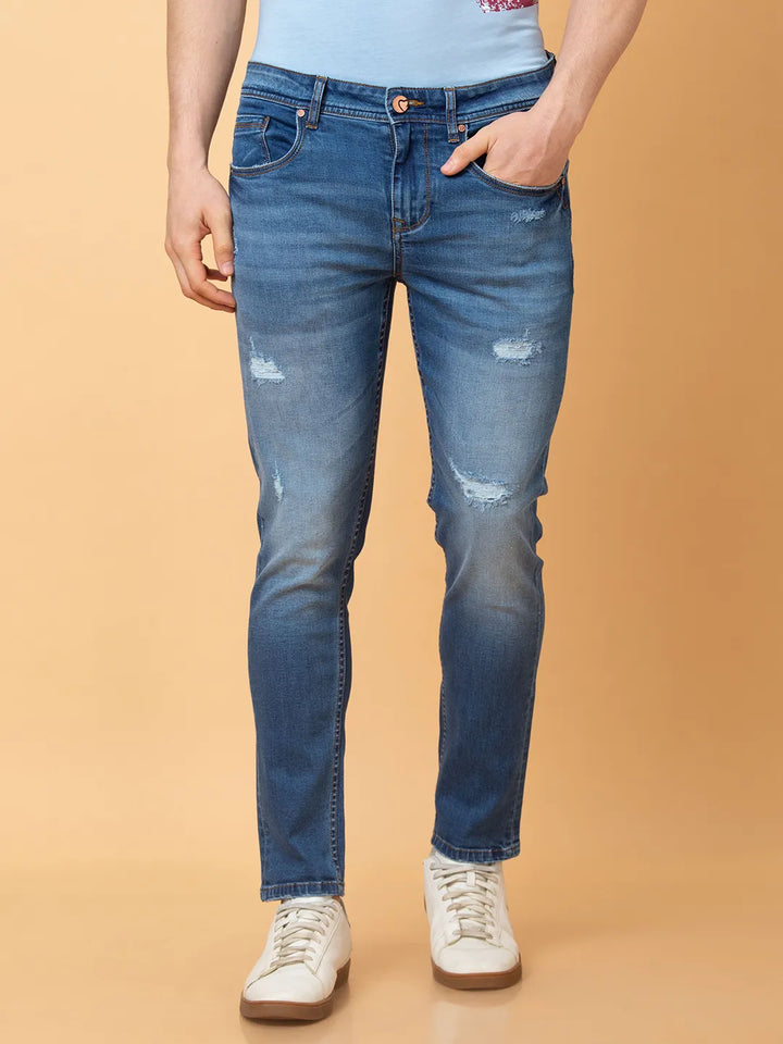 Blue Krypton-Straight Fit Denims for Men by Being Human Clothing