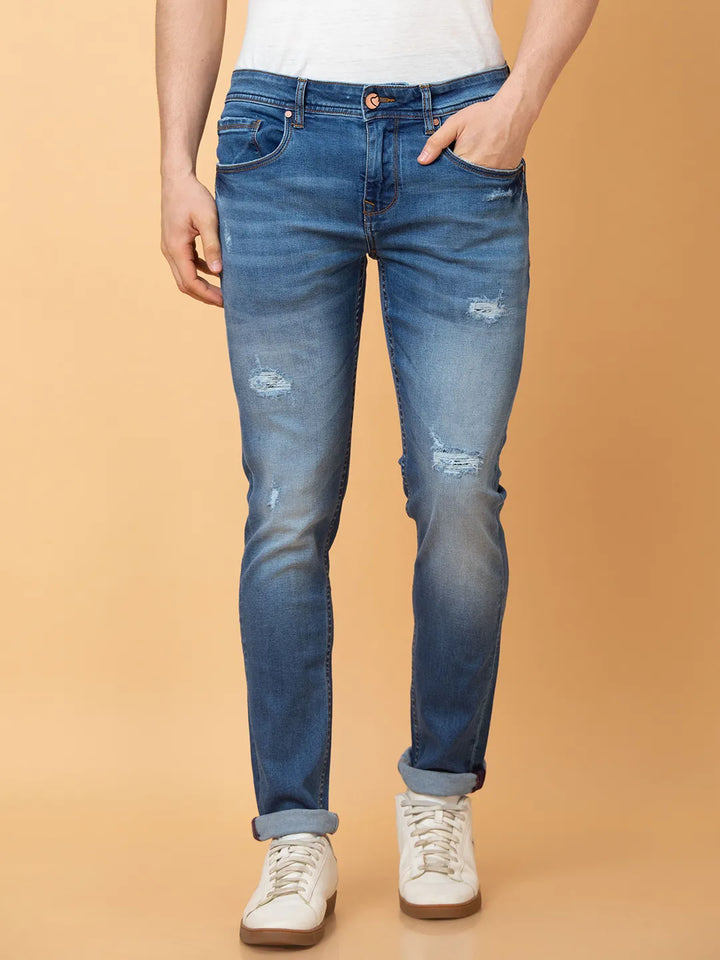 Blue Helium-Skinny fit Denims for Men by Being Human Clothing