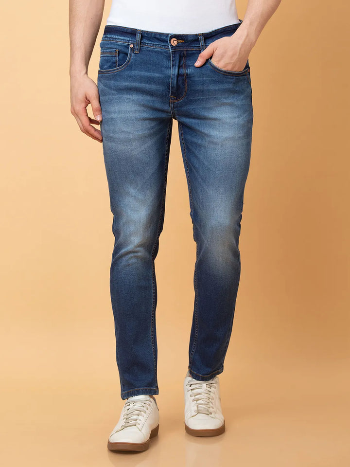 Blue Argon-Cropped fit Denims for Men