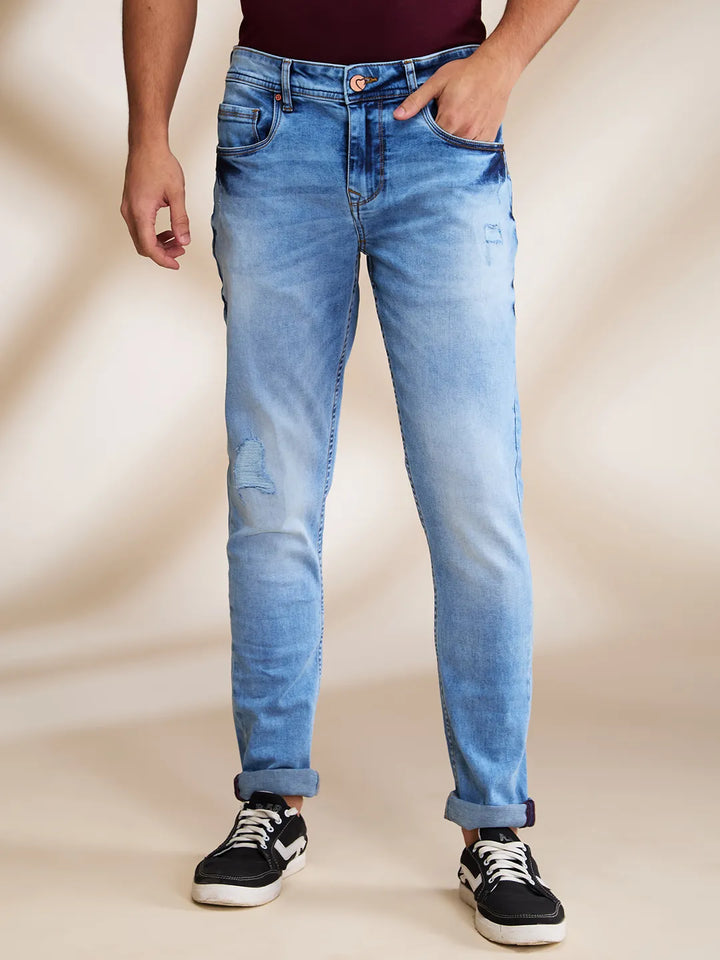 Blue Helium-Skinny fit Denims for Men by Being Human Clothing