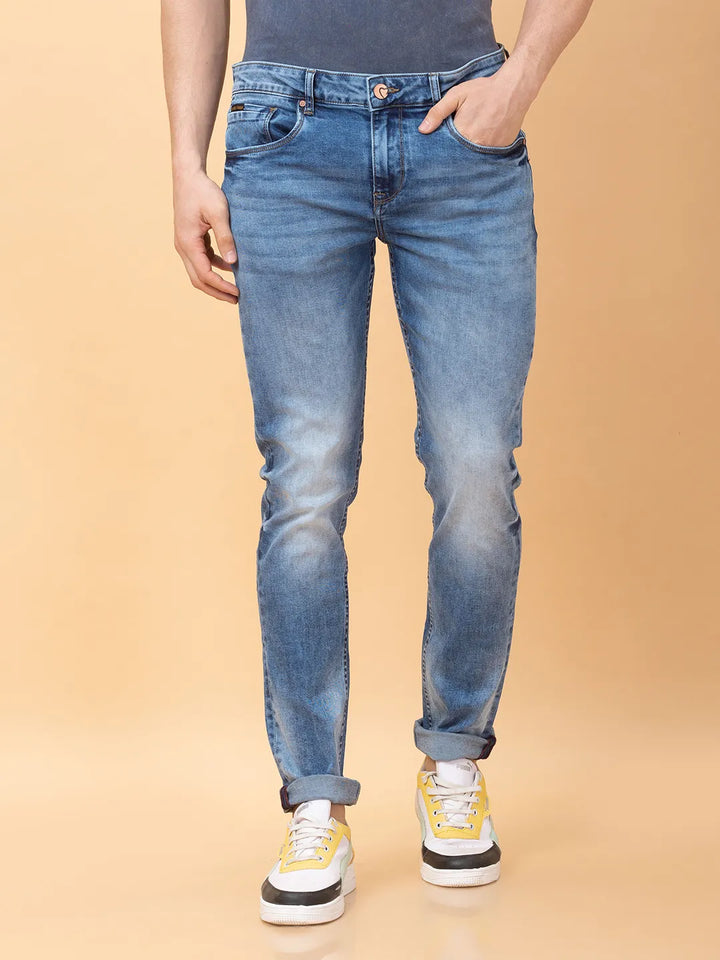 Blue Neon-Slim Fit Denims for Men by Being Human Clothing