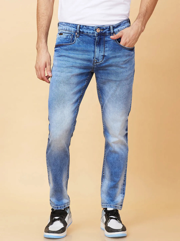 Blue Argon-Cropped fit Denims for Men by Being Human Clothing