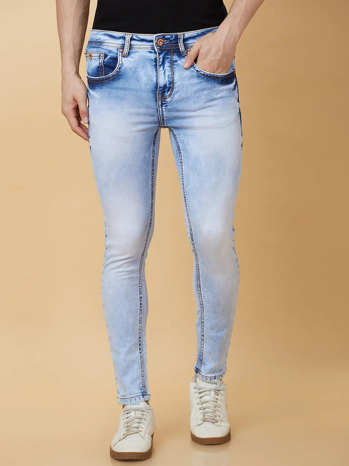 Blue Argon-Cropped fit Denims for Men