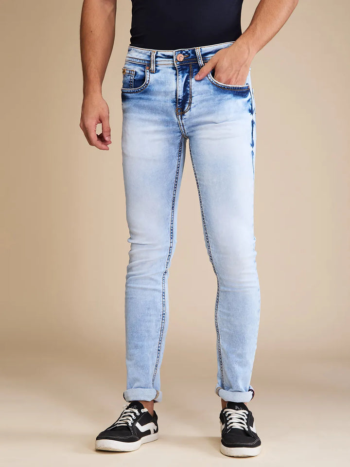 Blue Neon-Slim Fit Denims for Men by Being Human Clothing