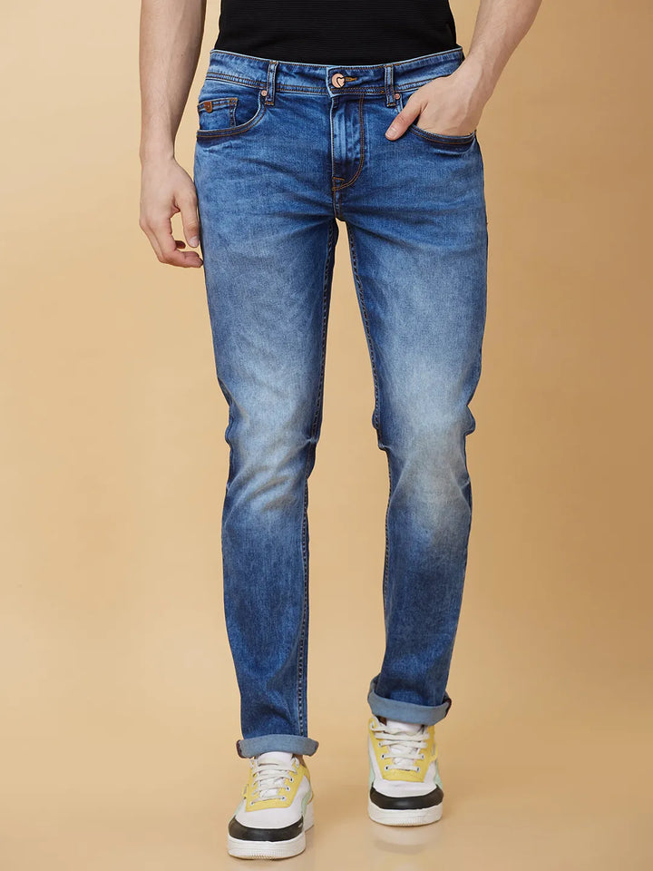 Blue Krypton-Straight Fit Denims for Men