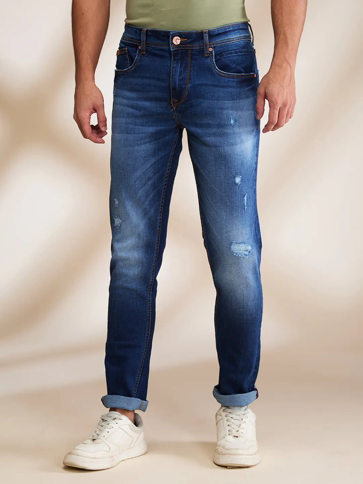 Blue Helium-Skinny fit Denims for Men by Being Human Clothing