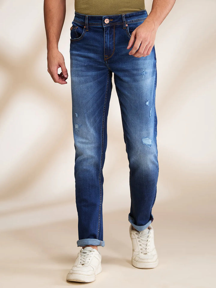 Blue Neon-Slim Fit Denims for Men by Being Human Clothing