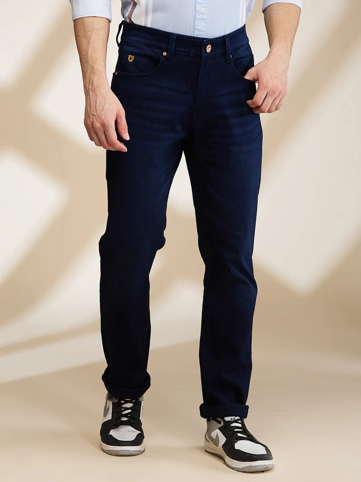 Dark Blue Straight Fit Denims For Men By Being Human Clothing