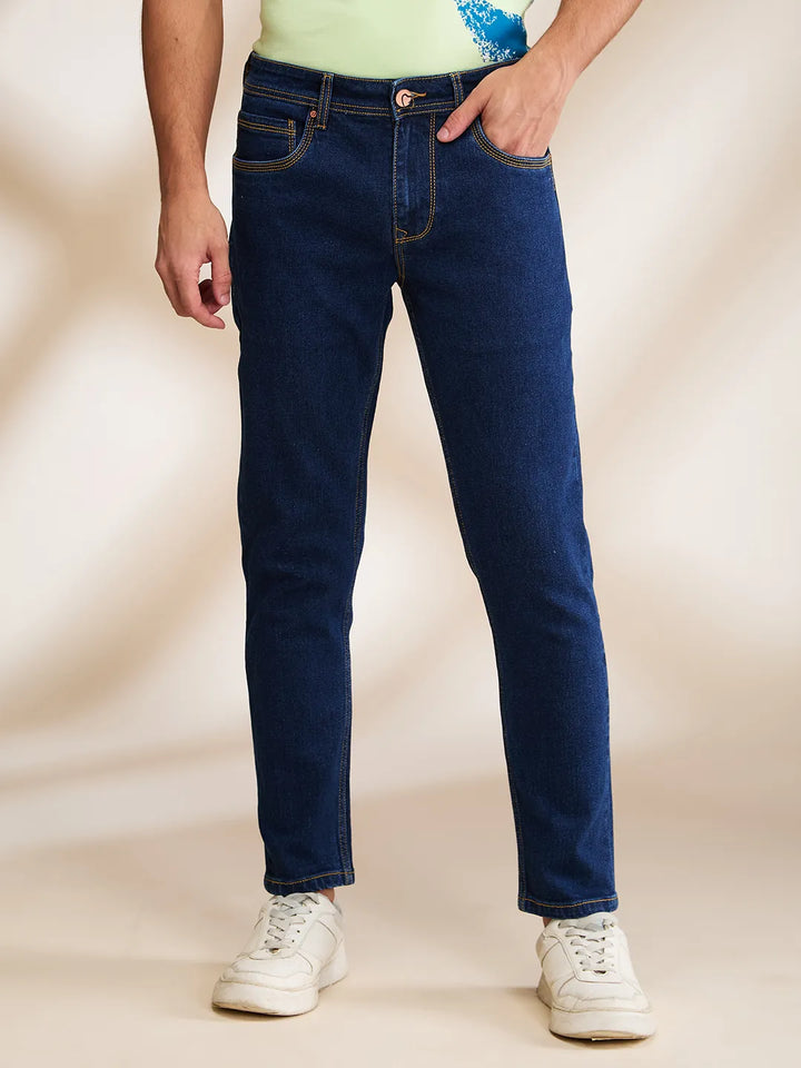 Blue Argon-Cropped fit Denims for Men