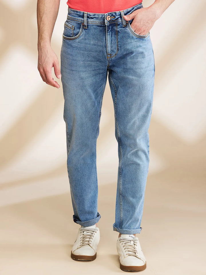 Blue Argon-Cropped fit Denims for Men