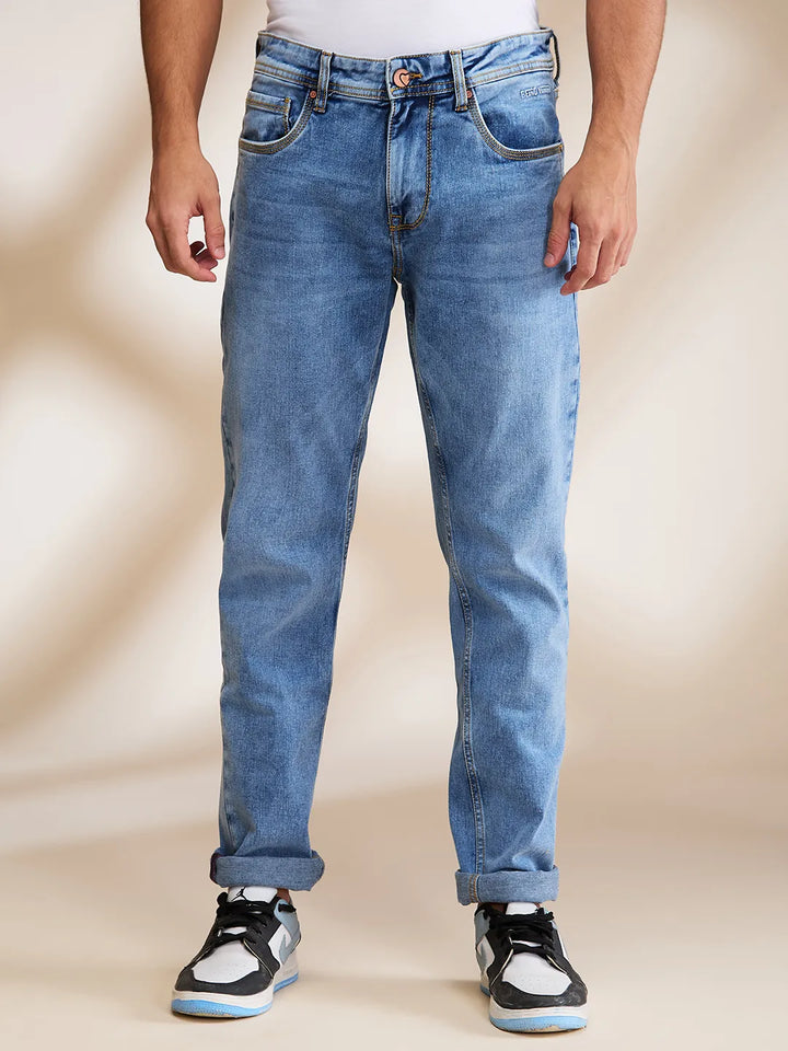 Blue Neon-Slim Fit Denims for Men by Being Human Clothing