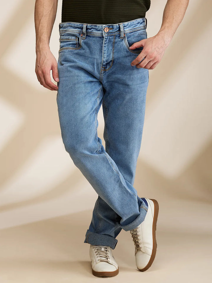 Blue Krypton-Straight Fit Denims for Men