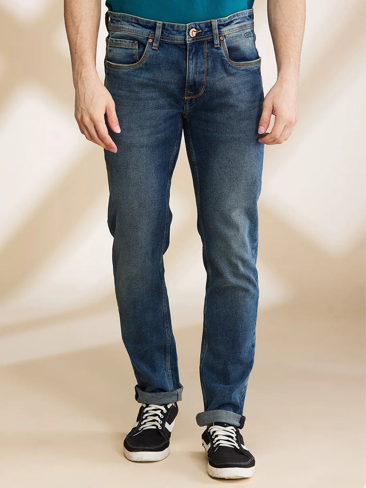 Blue Neon-Slim Fit Denims for Men