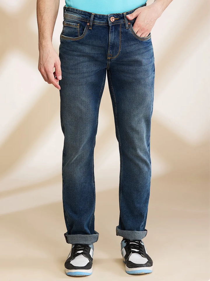 Blue Krypton-Straight Fit Denims for Men
