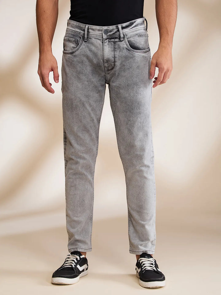 Grey Argon-Cropped fit Denims for Men by Being Human Clothing