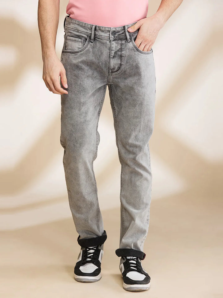 Grey Krypton-Straight Fit Denims for Men