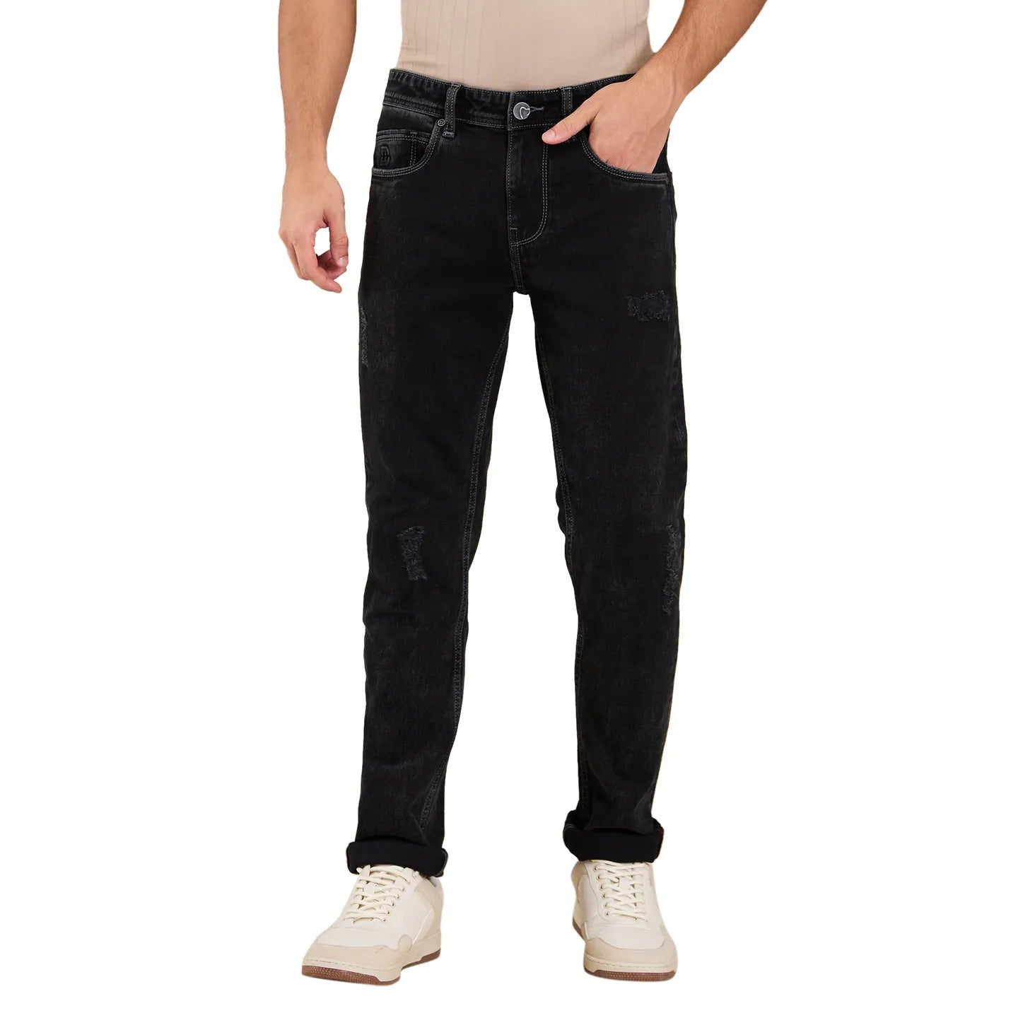 Black Anti Fit Denims For Men By Being Human Clothing