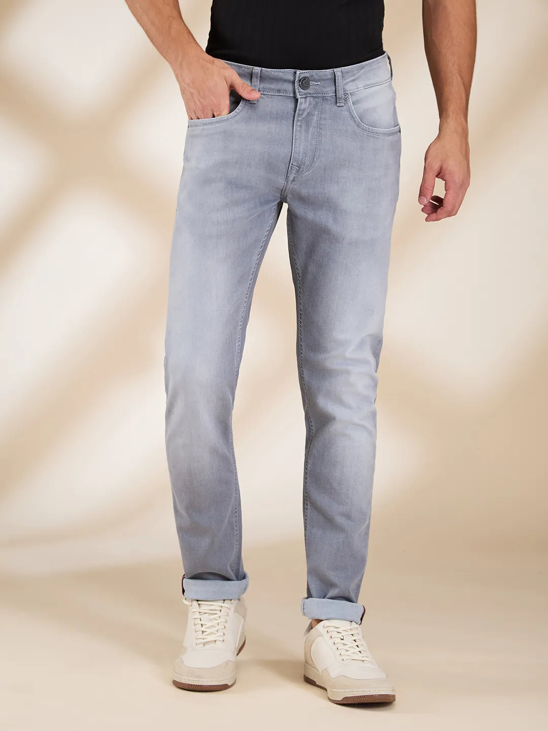 Grey Slim Fit Denims For Men By Being Human Clothing