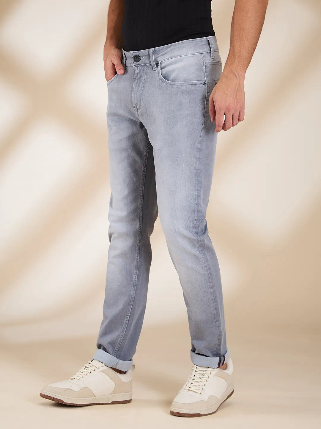 Grey Slim Fit Denims For Men By Being Human Clothing