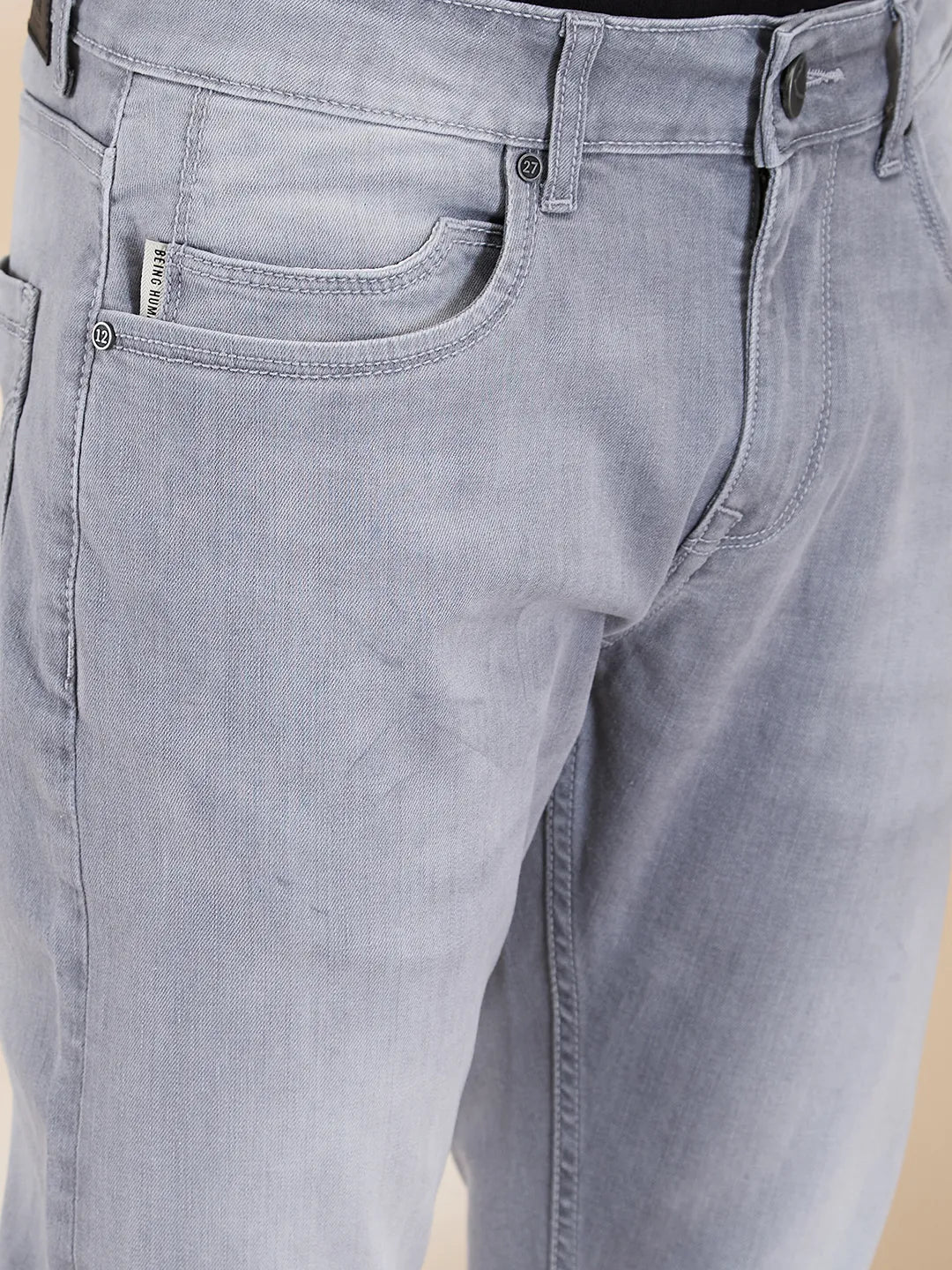 Grey Slim Fit Denims For Men By Being Human Clothing