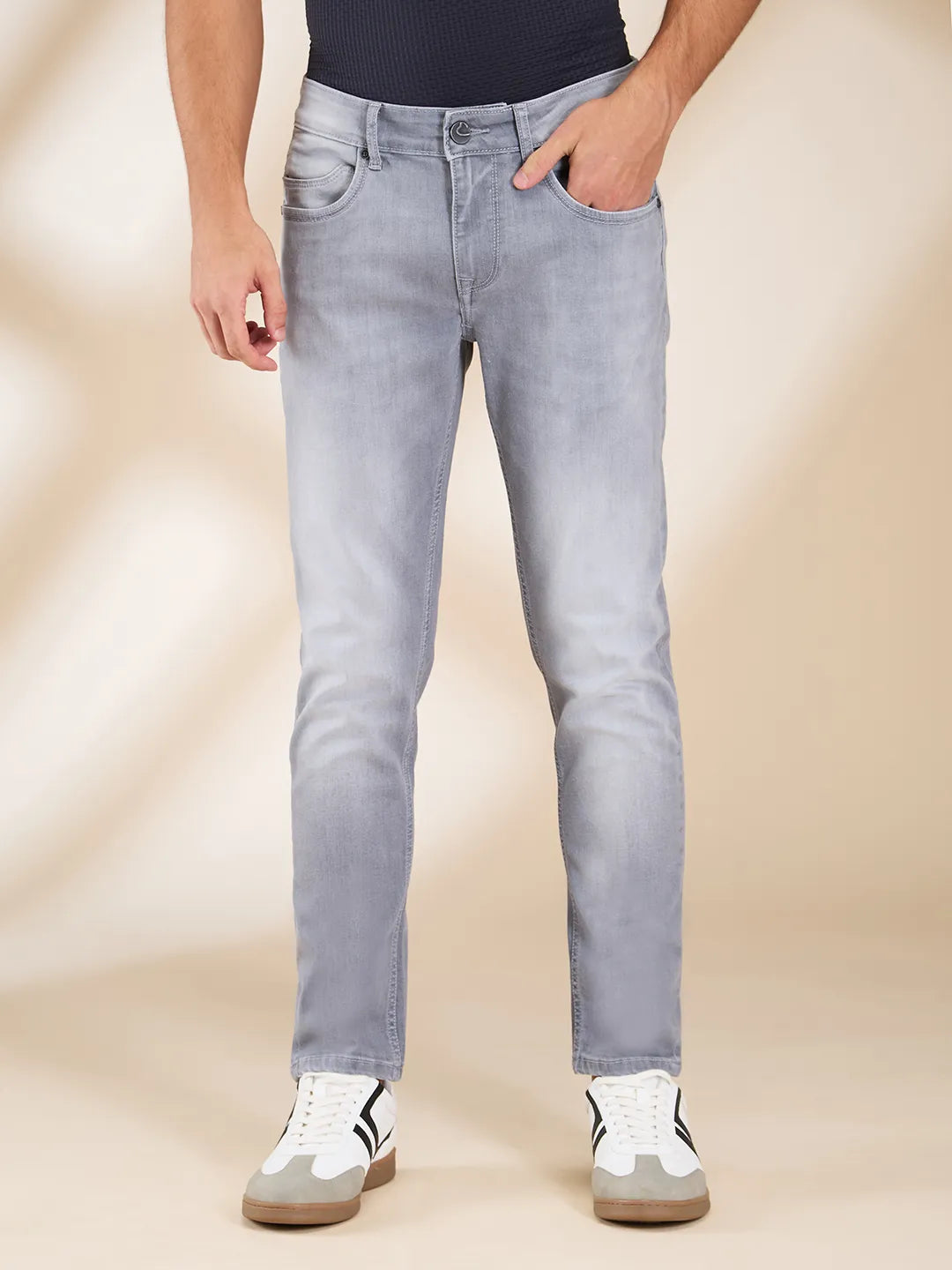 Grey Cropped Fit Denims For Men By Being Human Clothing