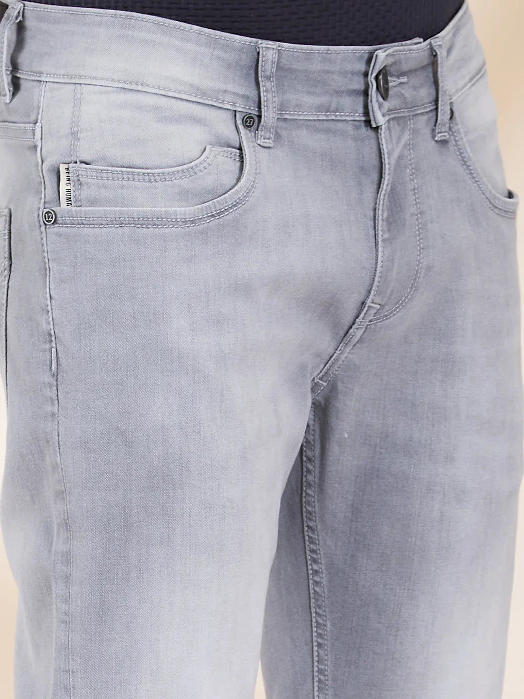 Grey Cropped Fit Denims For Men By Being Human Clothing