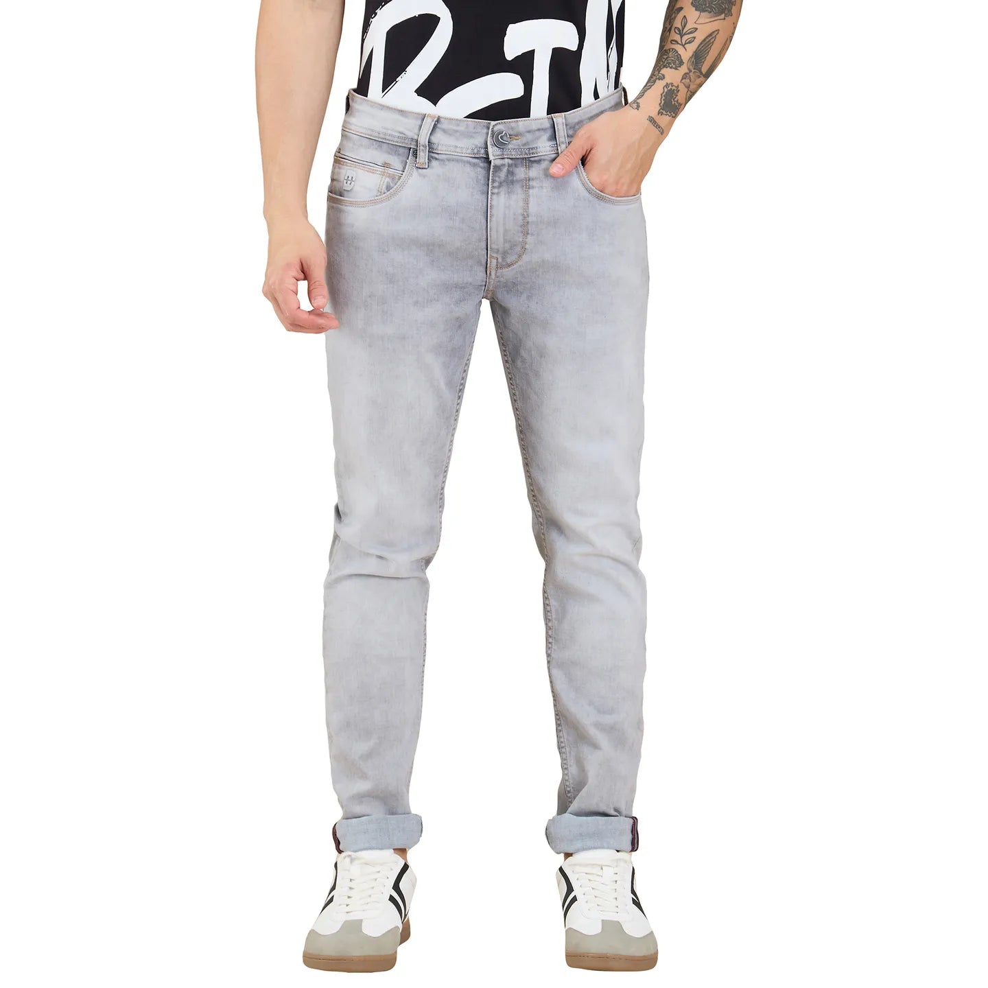 Grey Skinny Fit Denims For Men By Being Human Clothing