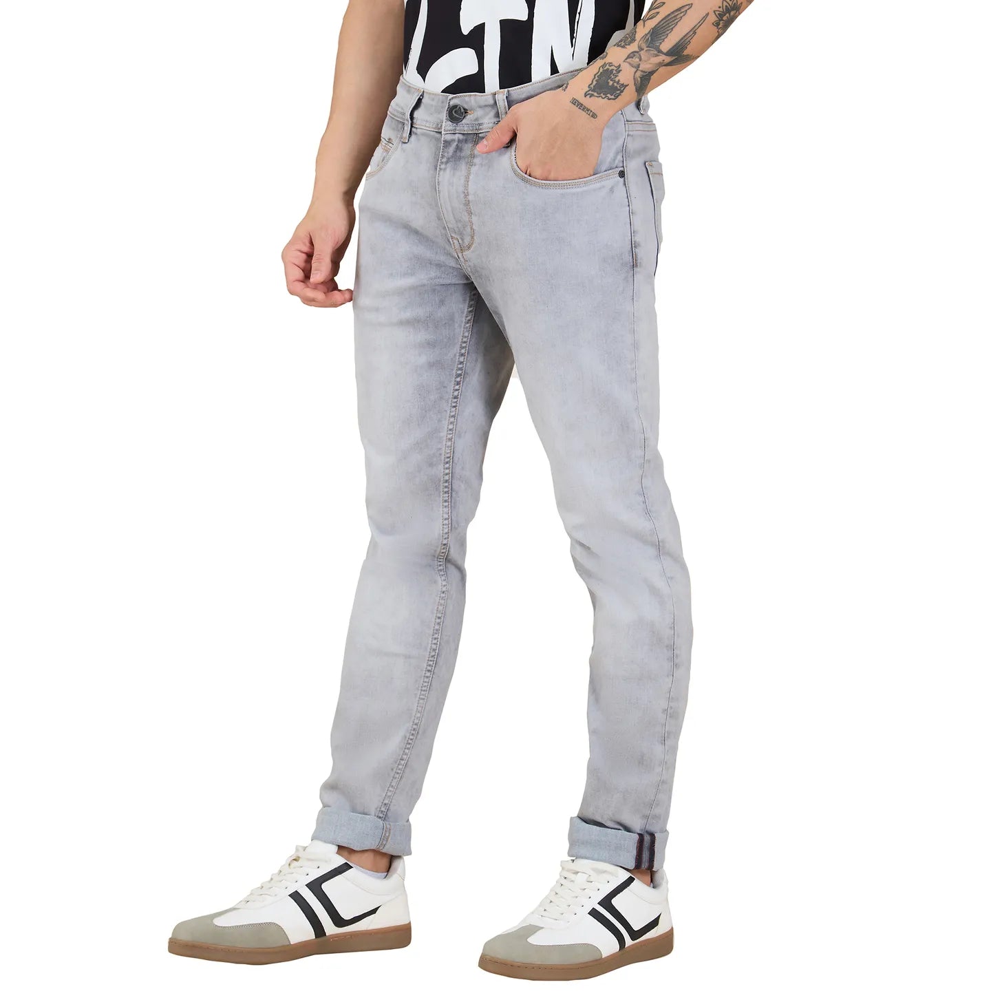 Grey Skinny Fit Denims For Men By Being Human Clothing