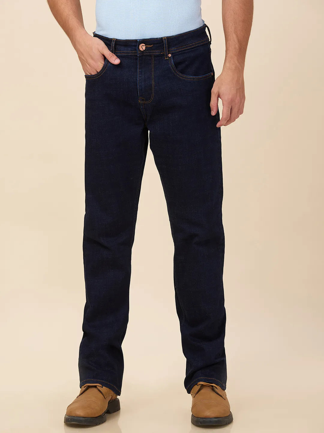 Men Blue Solid Jeans by Being Human Clothing