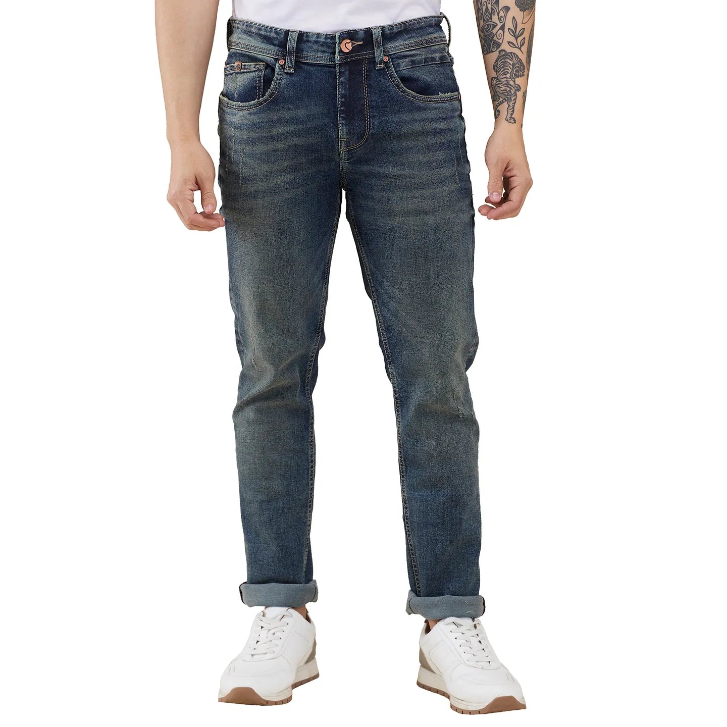 Blue Slim Fit Denims For Men By Being Human Clothing