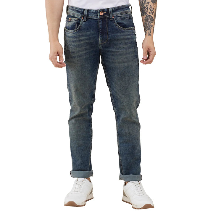 Blue Neon-Slim Fit Denims for Men by Being Human Clothing