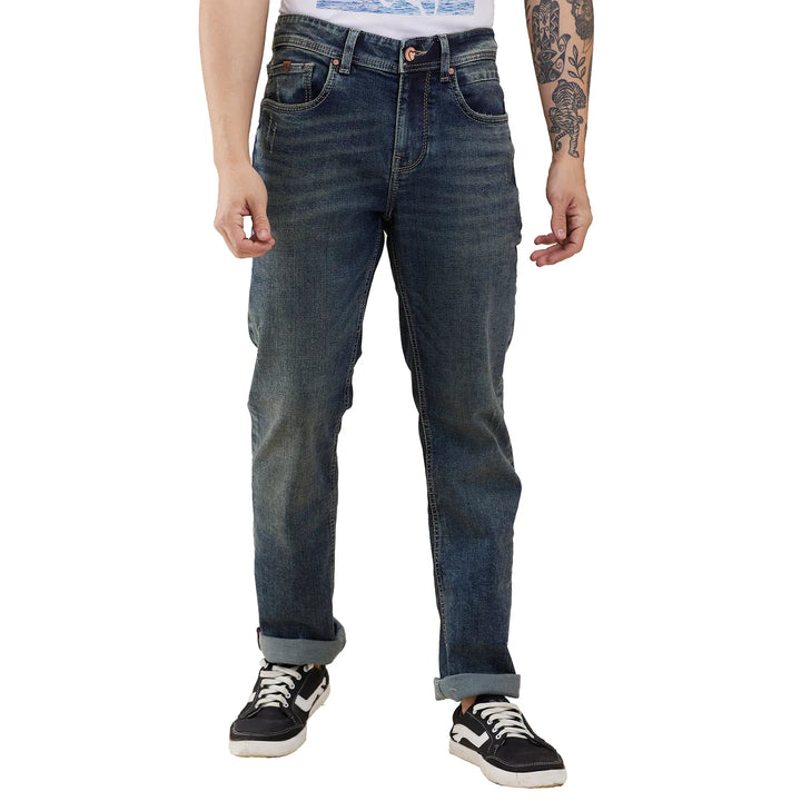 Blue Krypton-Straight Fit Denims for Men
