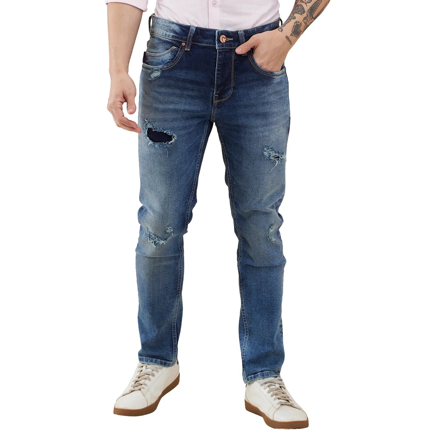 Men Blue Solid Jeans by Being Human Clothing