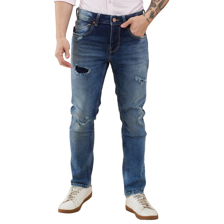 Blue Cropped Fit Denims For Men By Being Human Clothing