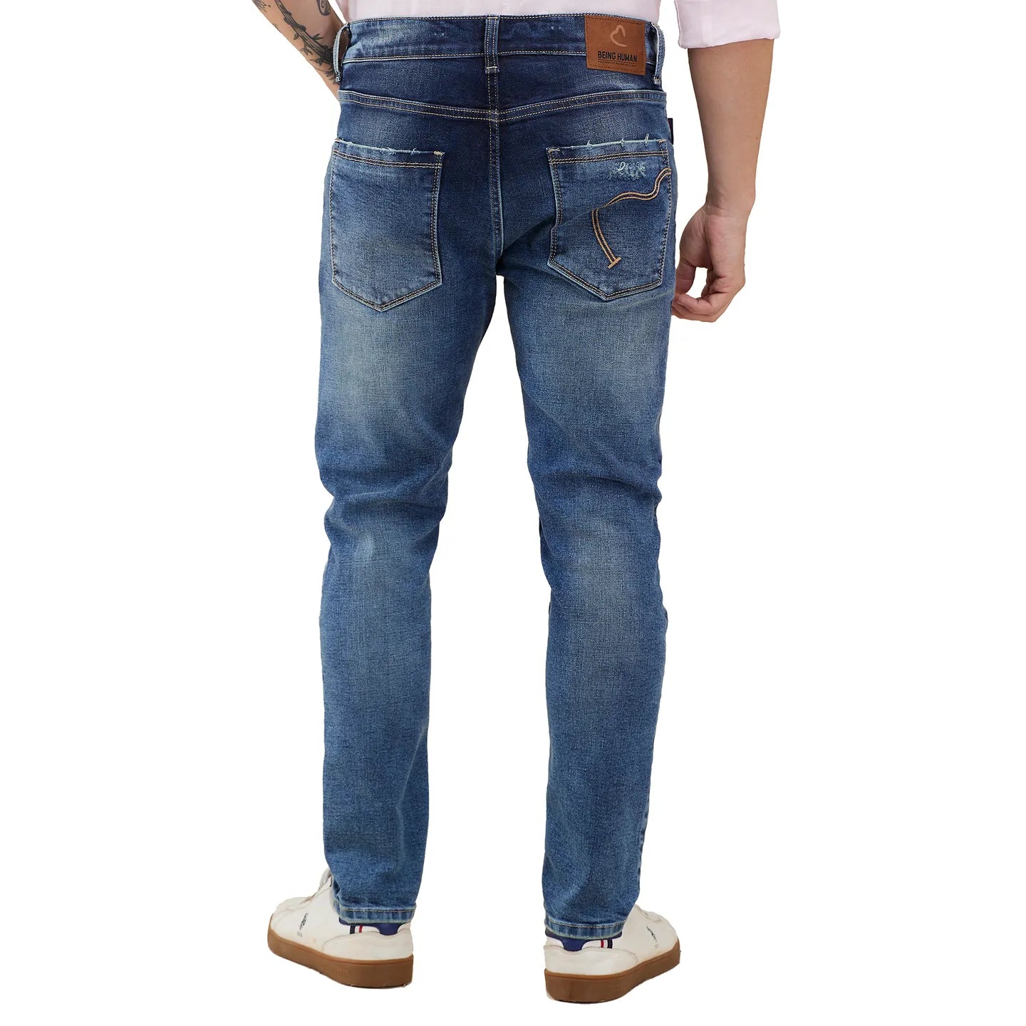 Men Blue Solid Jeans by Being Human Clothing