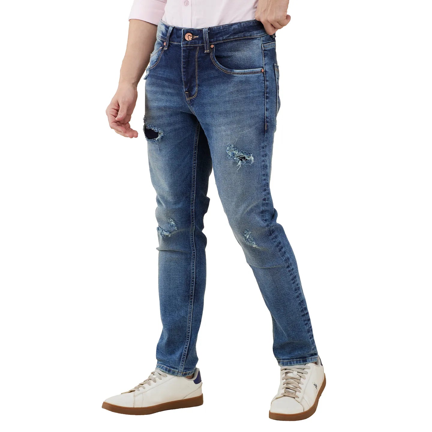 Men Blue Solid Jeans by Being Human Clothing