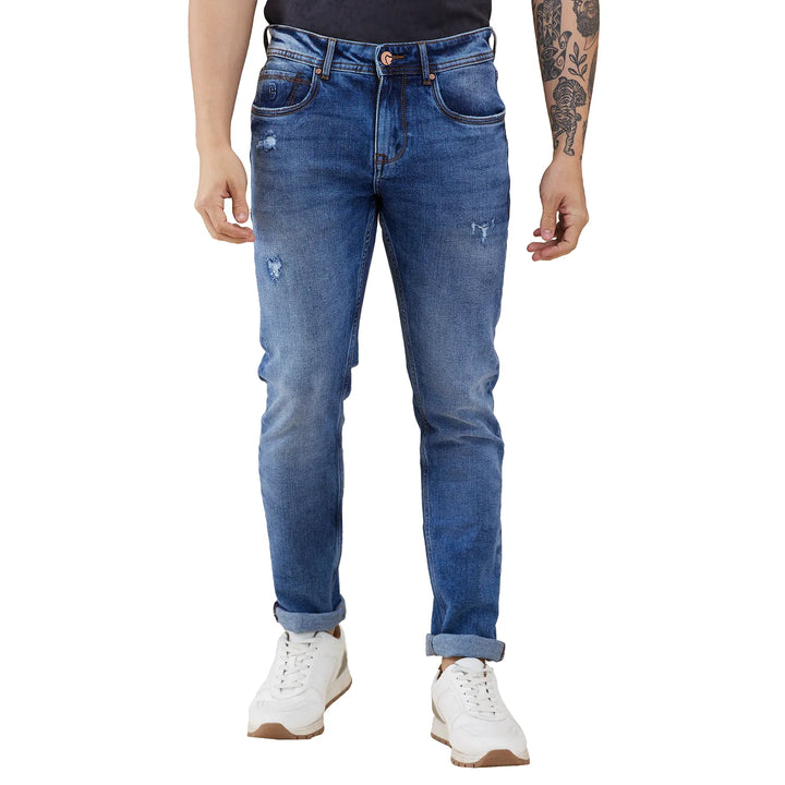 Blue Neon-Slim Fit Denims for Men by Being Human Clothing