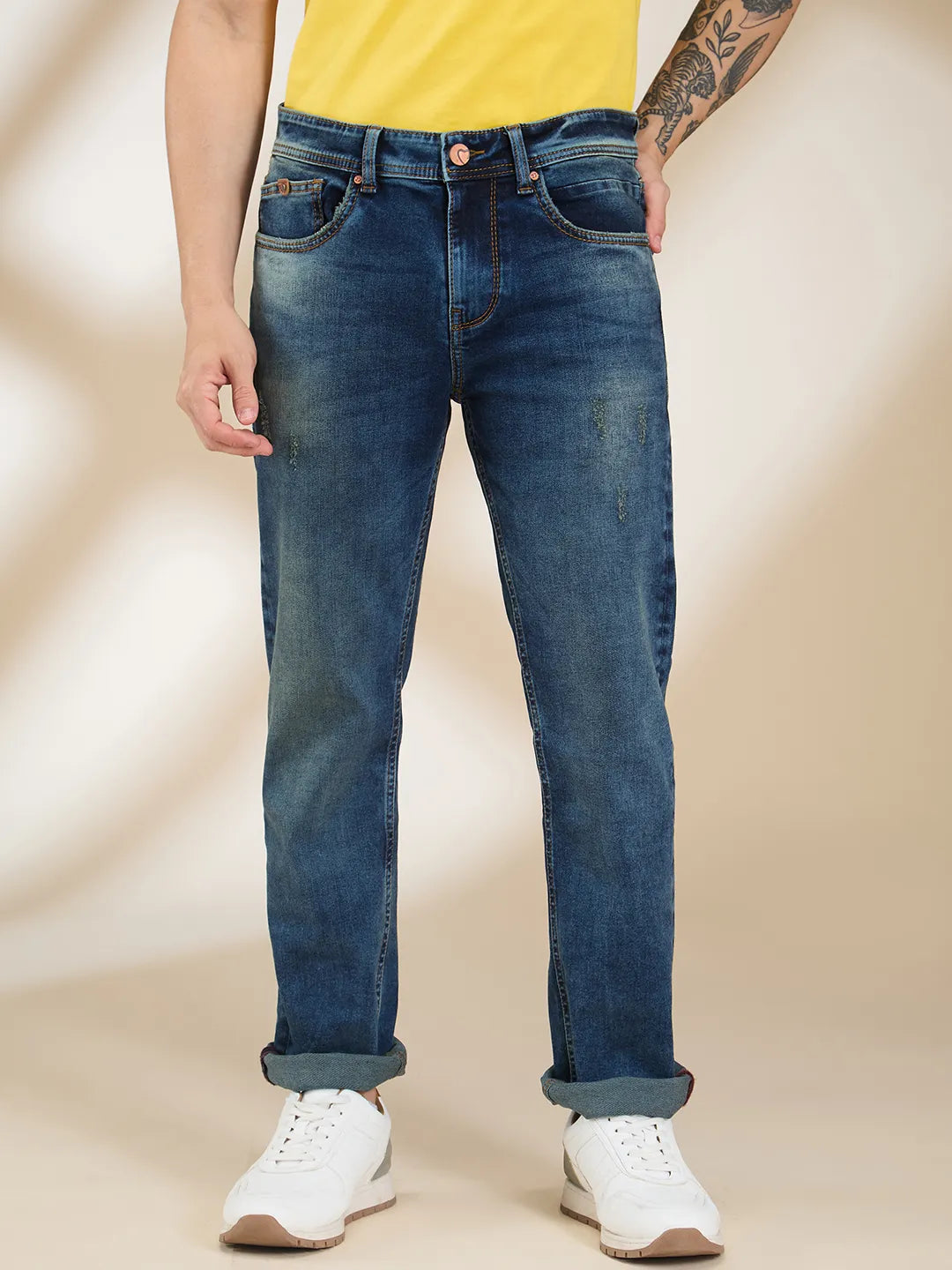 Men Blue Solid Jeans by Being Human Clothing