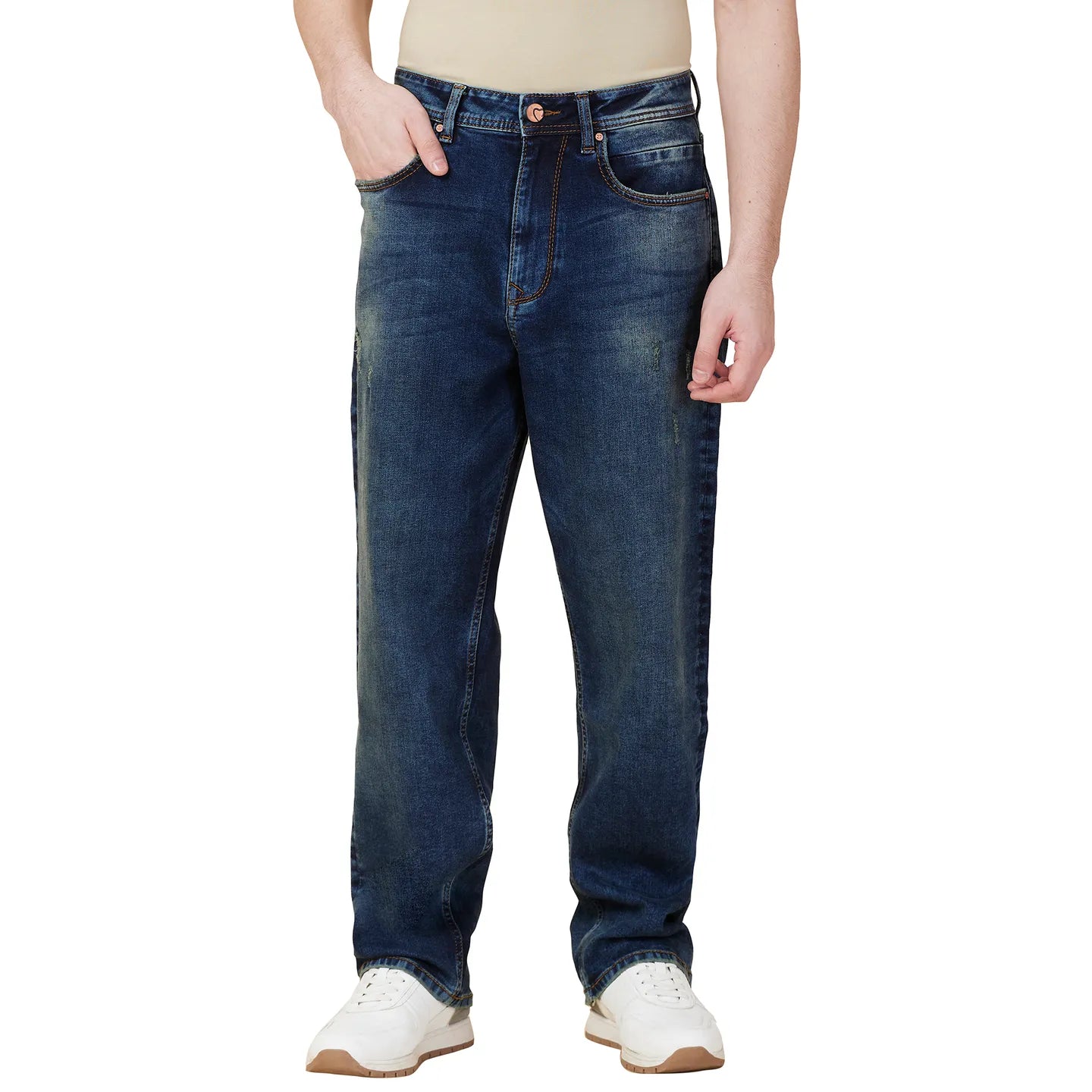 Men Blue Solid Jeans by Being Human Clothing