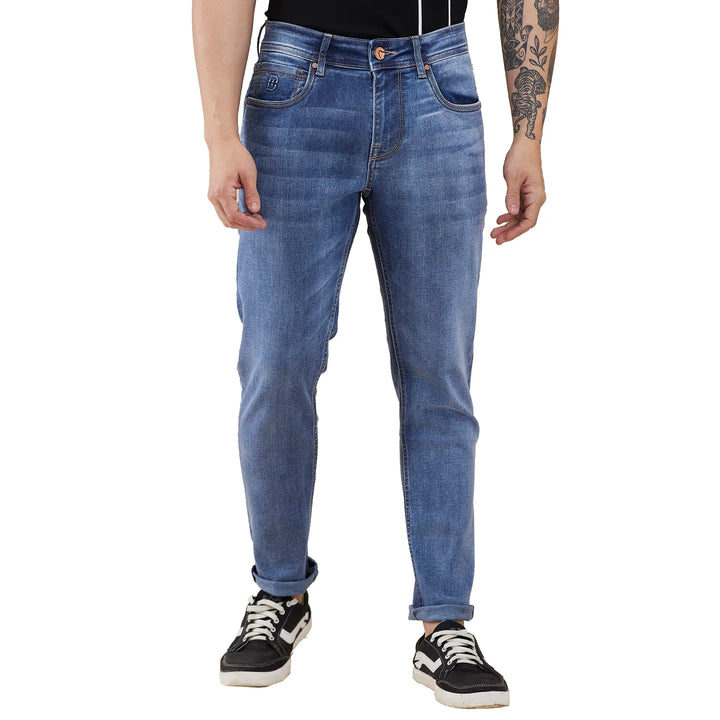 Blue Cropped Fit Denims For Men By Being Human Clothing