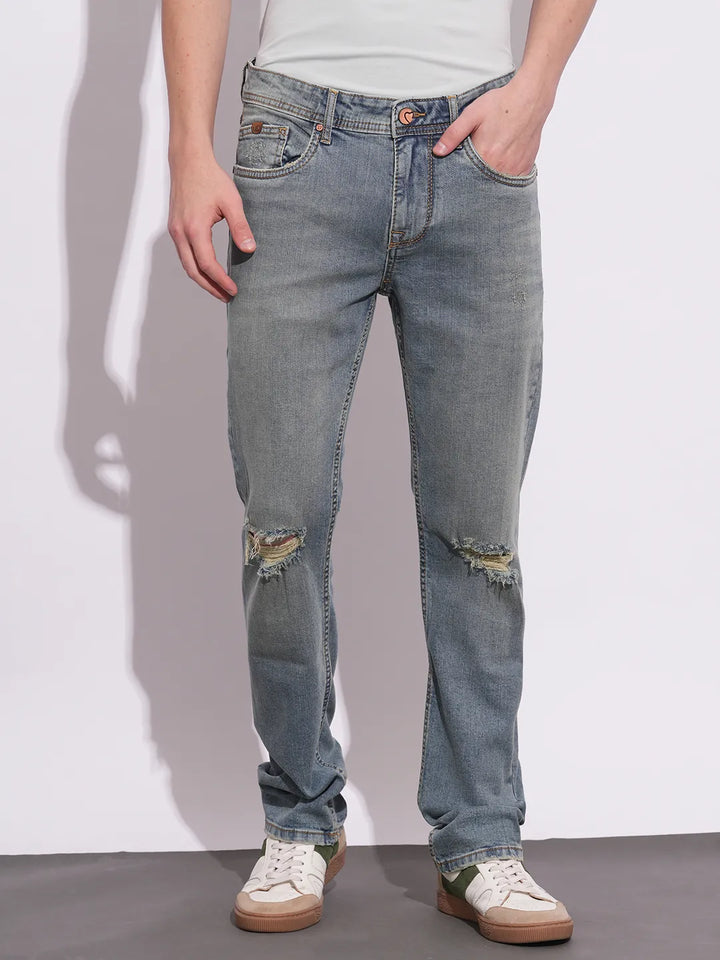 Blue Krypton-Straight Fit Denims for Men