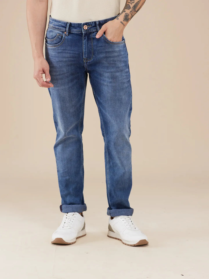 Blue Straight Fit Denims For Men By Being Human Clothing