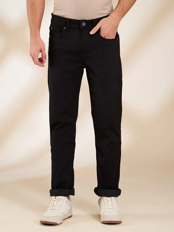 Black Straight Fit Denims For Men By Being Human Clothing