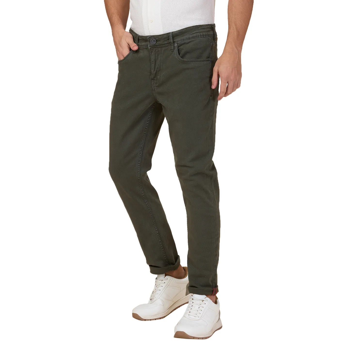 Military Green Cropped Fit Denims For Men By Being Human Clothing
