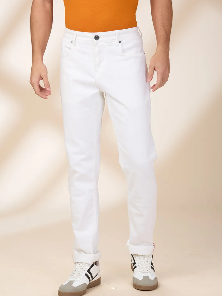 White Slim Fit Denims For Men By Being Human Clothing