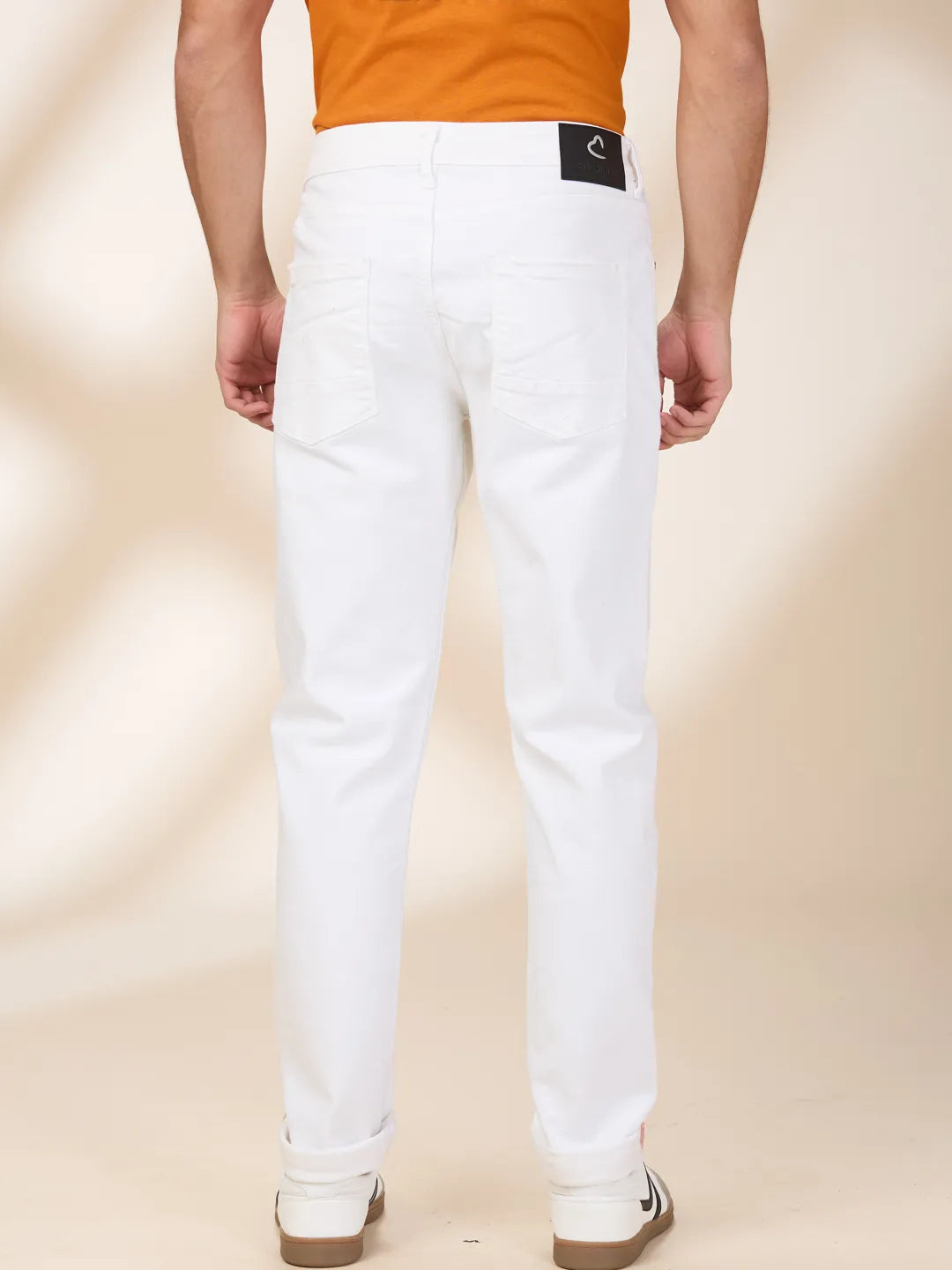 White Slim Fit Denims For Men By Being Human Clothing