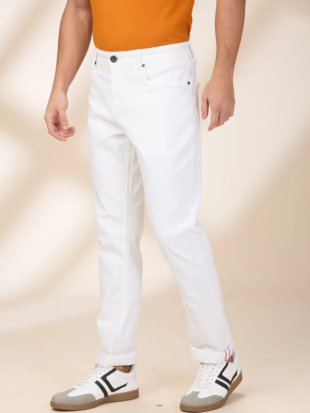 White Slim Fit Denims For Men By Being Human Clothing