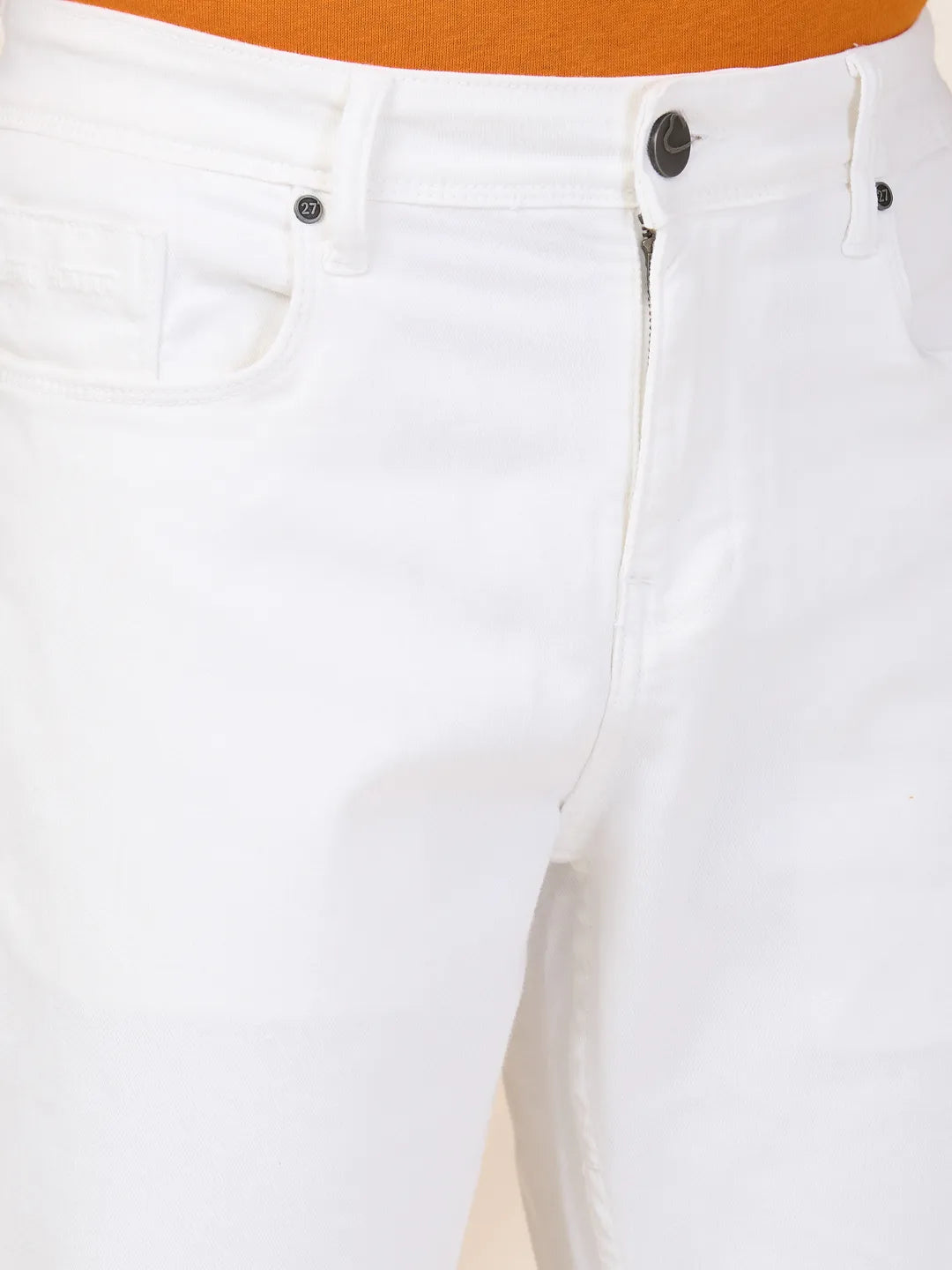 White Slim Fit Denims For Men By Being Human Clothing