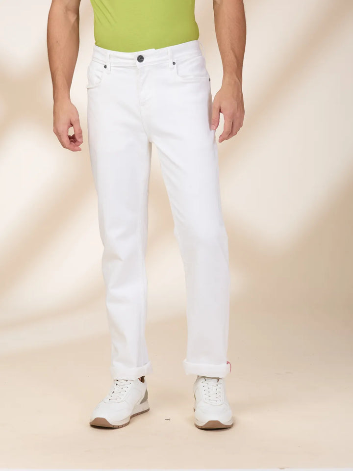 White Krypton-Straight Fit Denims for Men by Being Human Clothing