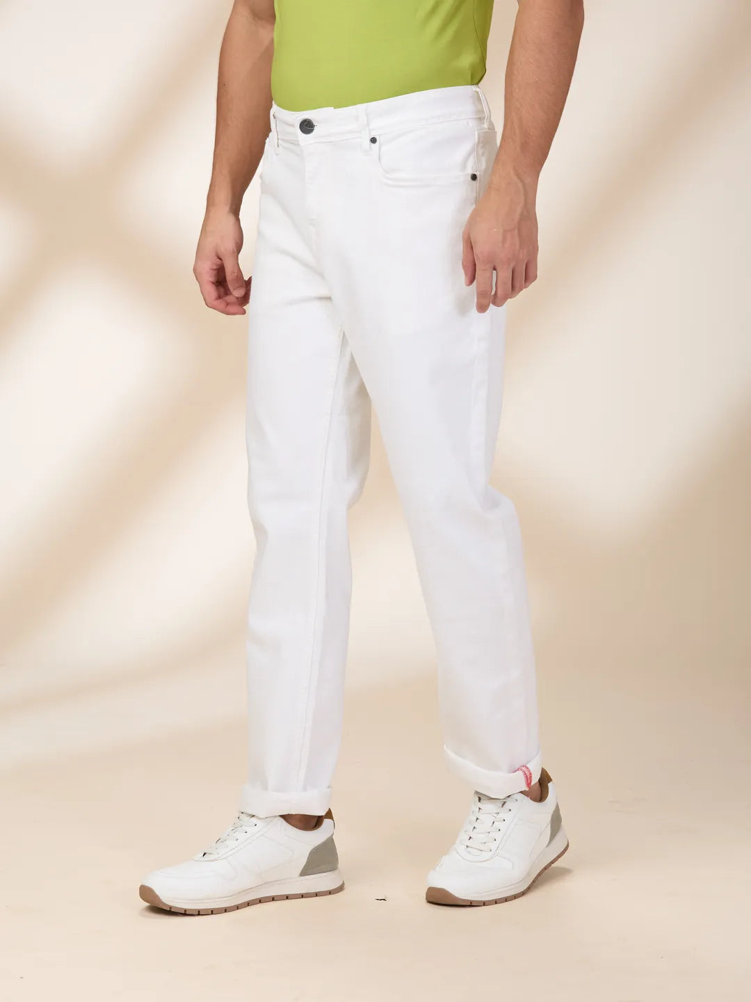 White Straight Fit Denims For Men By Being Human Clothing